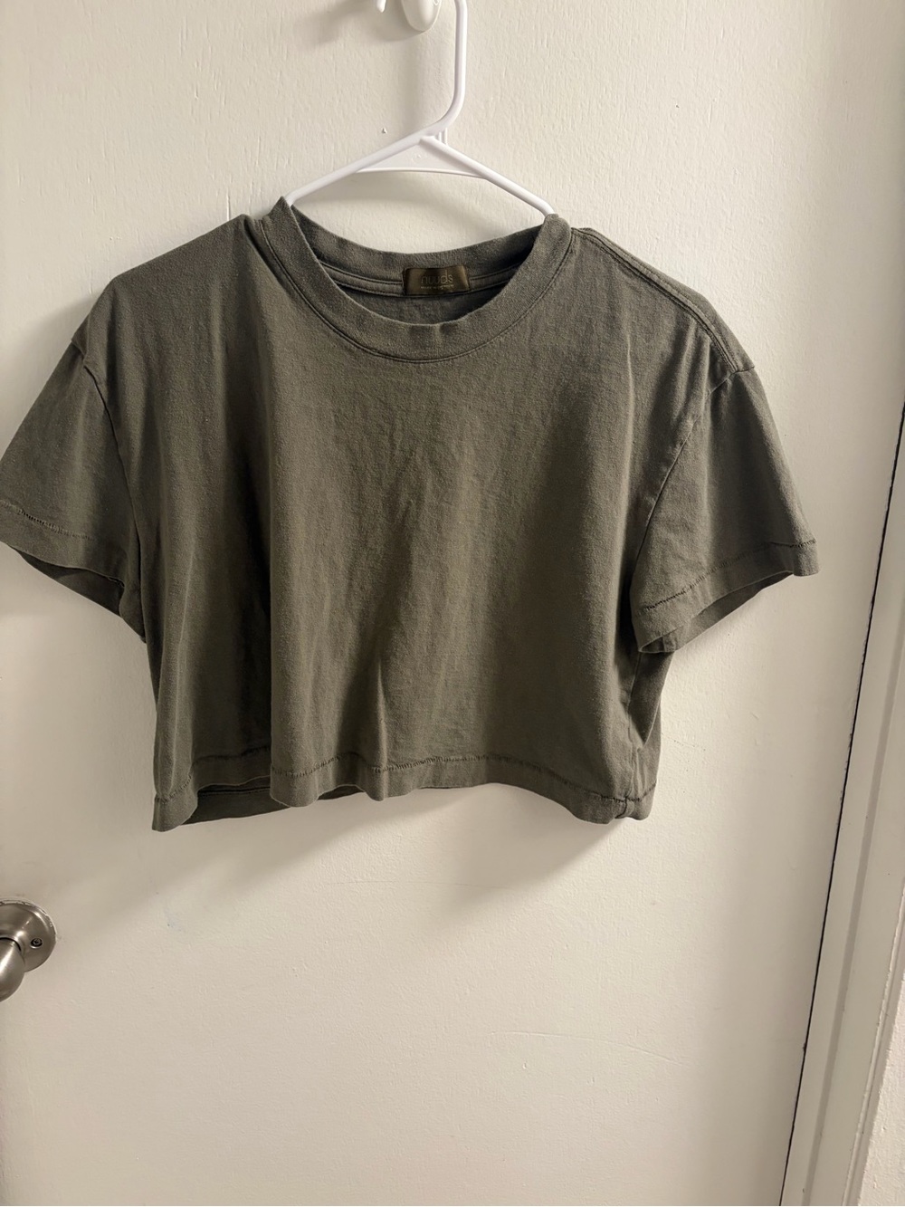 nuuds Olive Green Vintage Cotton Cropped Crewneck Tee S